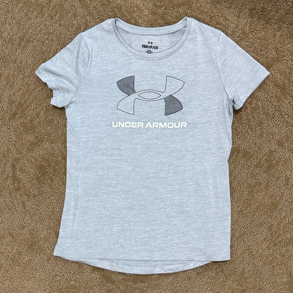 Girls Under Armour Light Gray Tee with Logo - Size Youth Small YSM